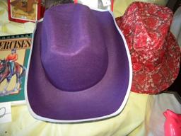Pair Of Western Hats; Derby Cap; Pair Of Cowboy And Cowgirl Cut-outs 18", 3