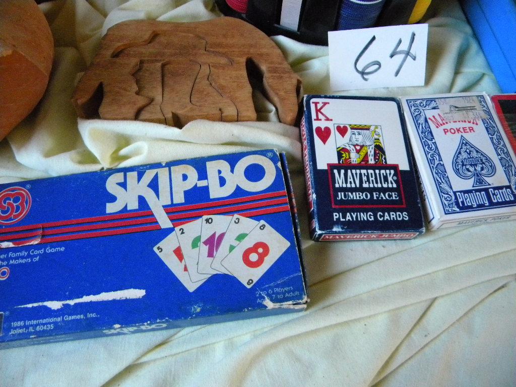 Misc :Playing Cards; Wood Shoes; Poker Chips; Pair Of Wood Shoes.