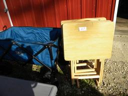 Timber Ridge Folding Wa4 Folding Wood Tea Tables; Storage Chest.