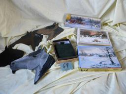 New Leather Bill Fold W/horse Head; Cowboy Christmas Cards; Box Of Leather Clea