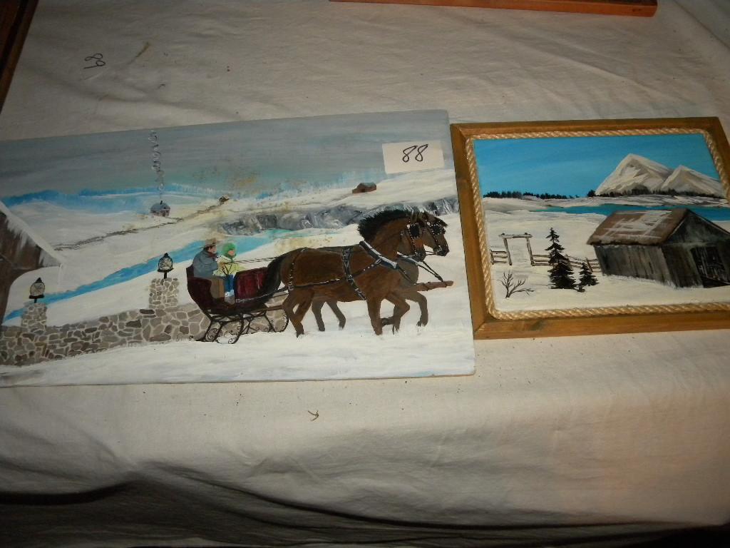 Painting= "western Farm Shed", 9.5" X 11"; "sleigh And Old Bridge", No Fram