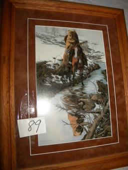 Print “Spirit of The Grizzly", By Bev Doolittle; "crossing Stream". Framed 19 X 14