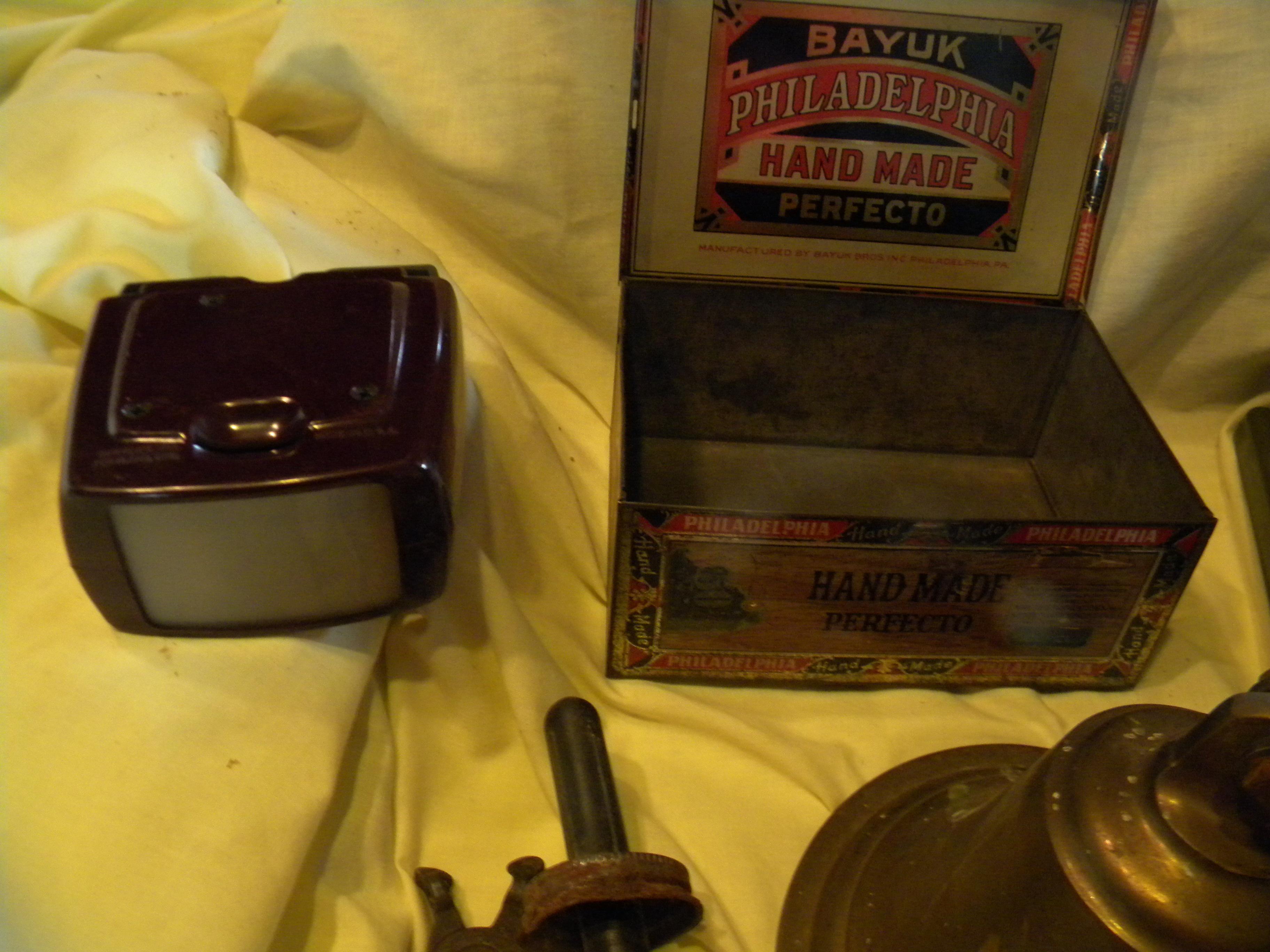 Slide Viewer; Philadelphia Cigar Tin; Paymaster Check Maker; Bell For Outsi