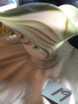Pair Of Granite Ware Roasters; Painted Glass Lamp Base W/shade; Painted Wav