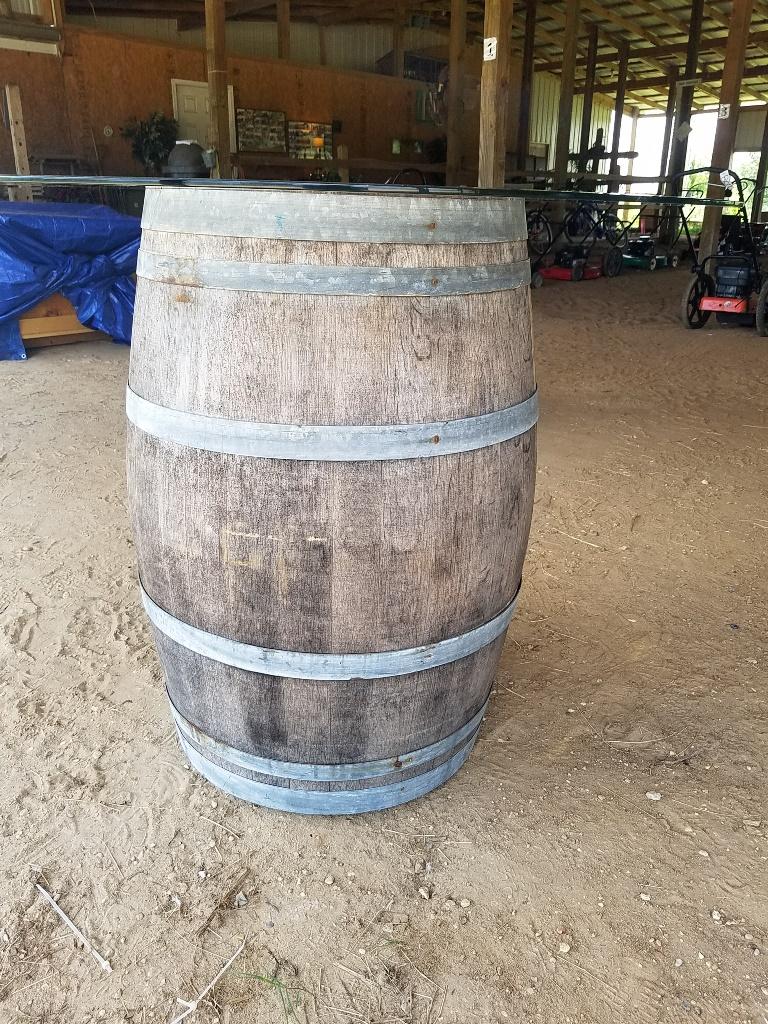 55gal Wooden Wine Barrel W Bevel Glass Top