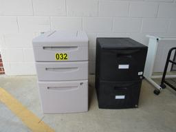 2 Plastic file cabinet and 2 roll around carts