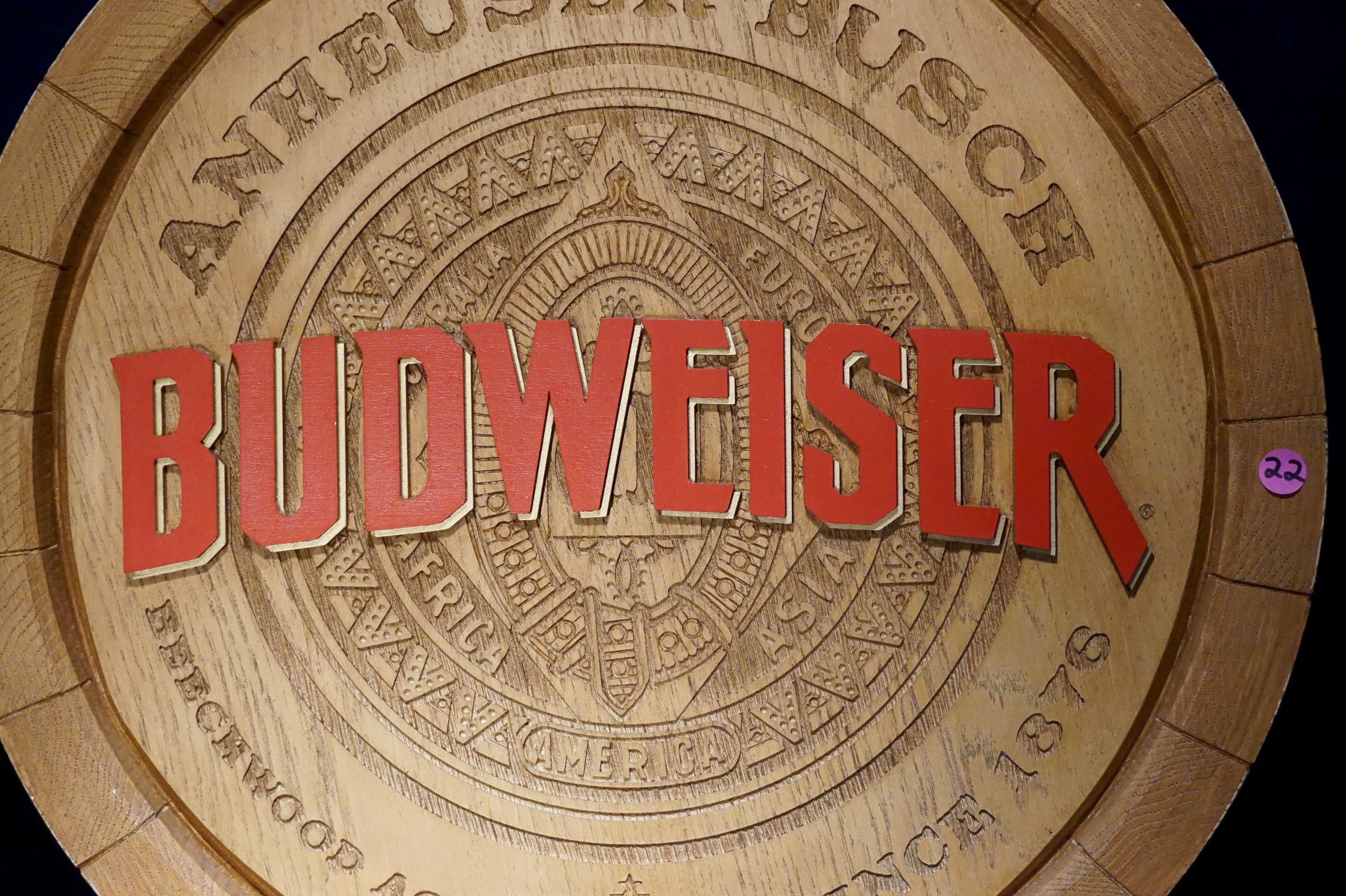 Anheuser-Busch Budweiser Back Bar Wooden Barrel Sign