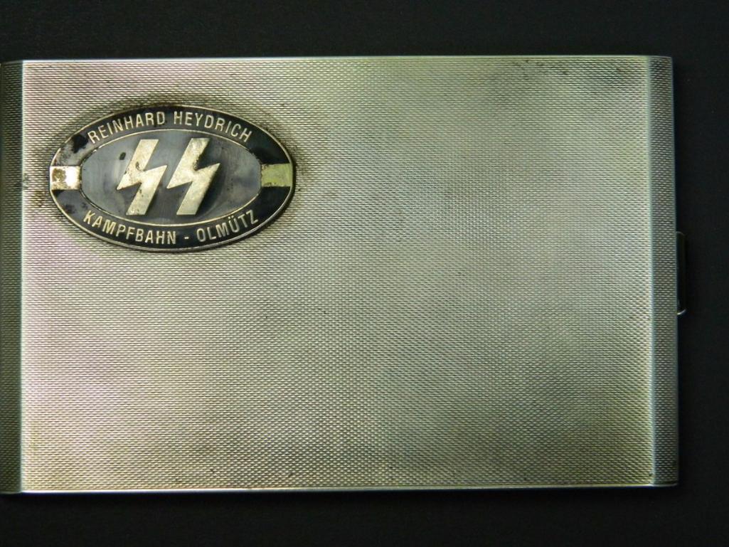 Reinhard Heydrich SS Cigarette Case, Marked 935 Silver