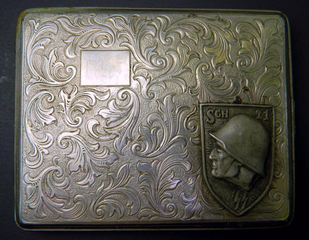 Waffen SS School Cigarette Case with Repousse Pattern Design