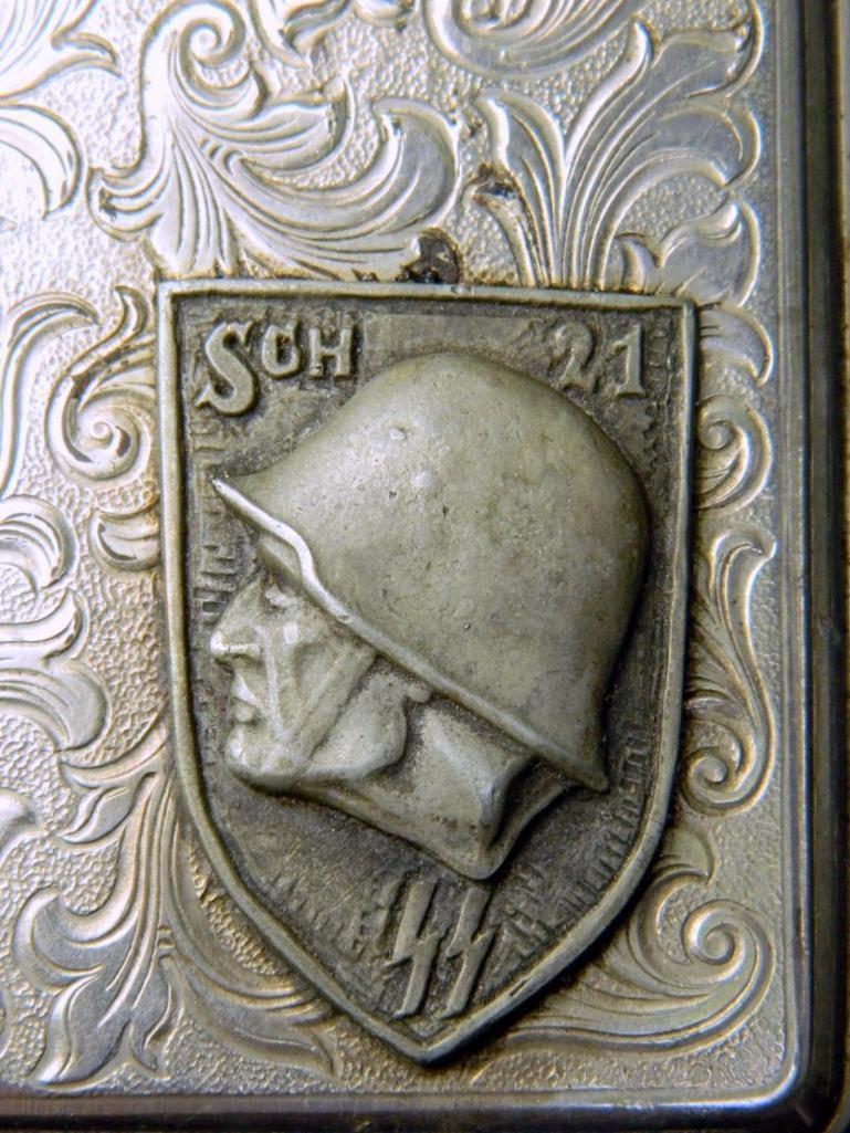 Waffen SS School Cigarette Case with Repousse Pattern Design