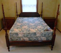 Four Post Queen Bed and Serta Mattress with Two Night Stands