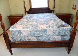 Four Post Queen Bed and Serta Mattress with Two Night Stands