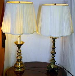 Two (2) Brass Table Lamps with Shades