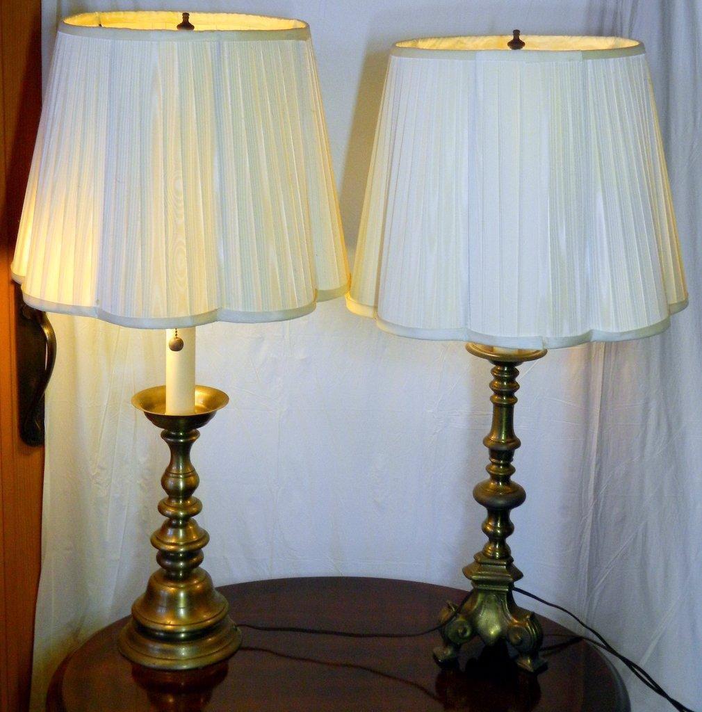 Two (2) Brass Table Lamps with Shades