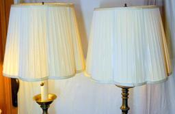 Two (2) Brass Table Lamps with Shades