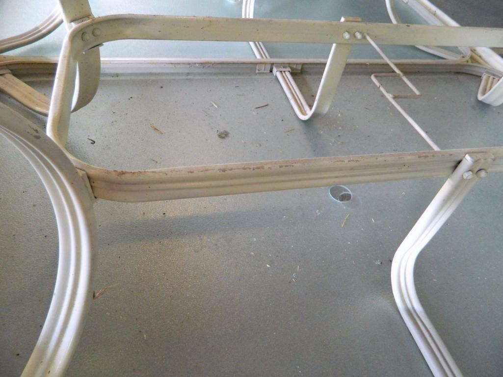Set of Two Aluminum and Glass Deck / Patio Tables, Matches Chairs