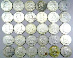 Thirty (30) Benjamin Franklin Half Dollar Coins