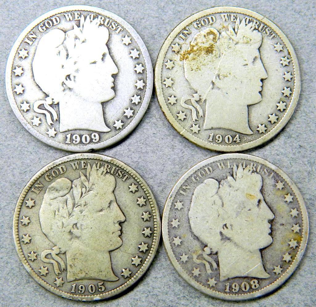 Four (4) U.S. Barber Half Dollar Coins