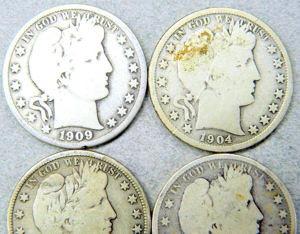 Four (4) U.S. Barber Half Dollar Coins