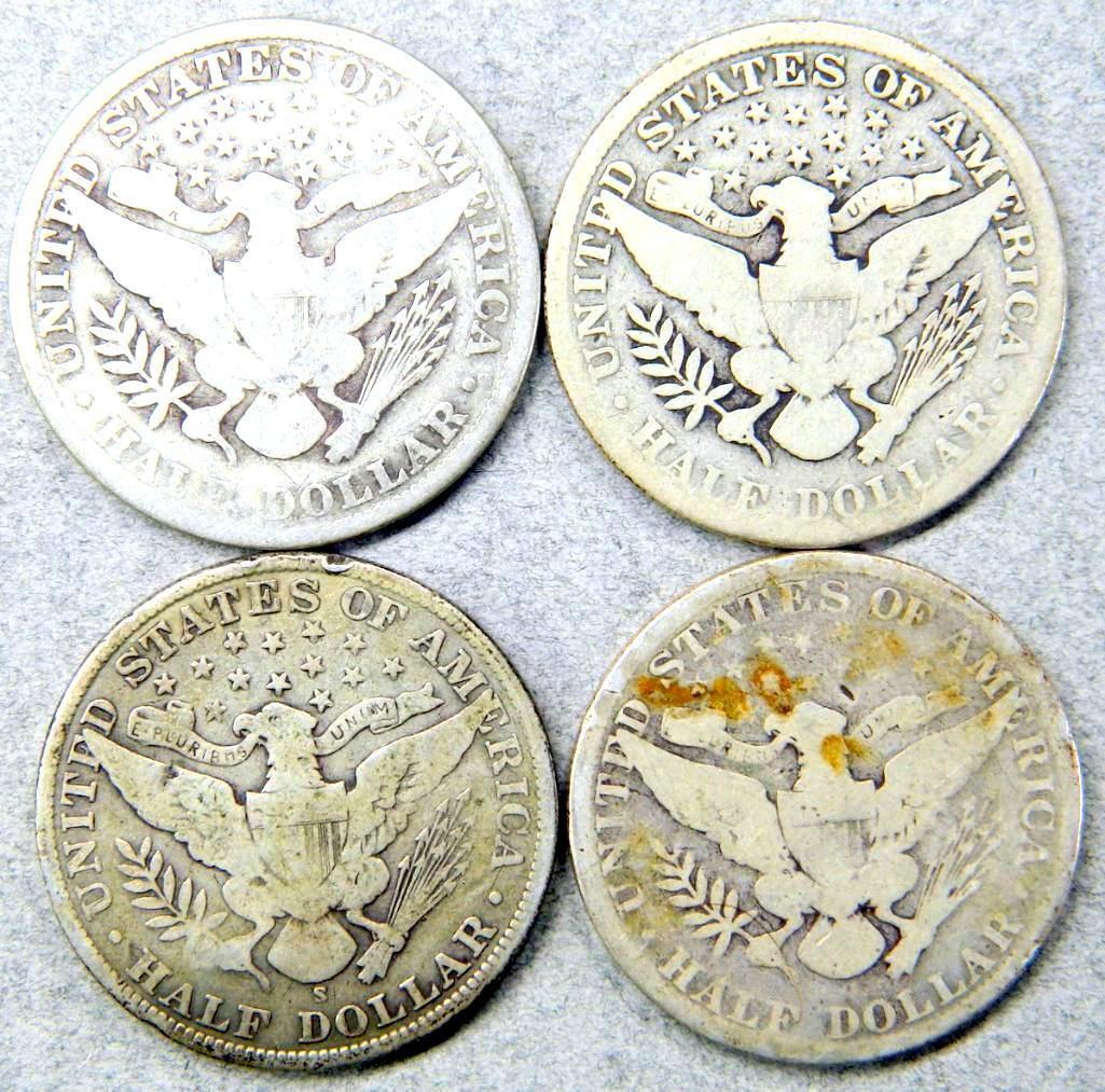 Four (4) U.S. Barber Half Dollar Coins