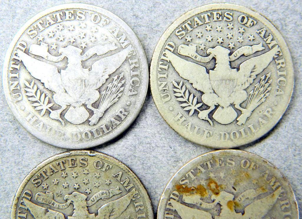 Four (4) U.S. Barber Half Dollar Coins