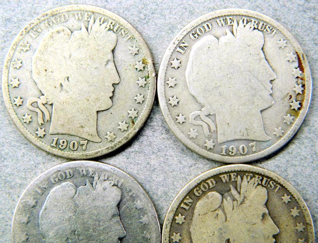 Four (4) U.S. Barber Half Dollar Coins