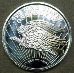 Seven (7) 1 Troy oz .999 Silver Walking Liberty Silver Round Coins, Bullion