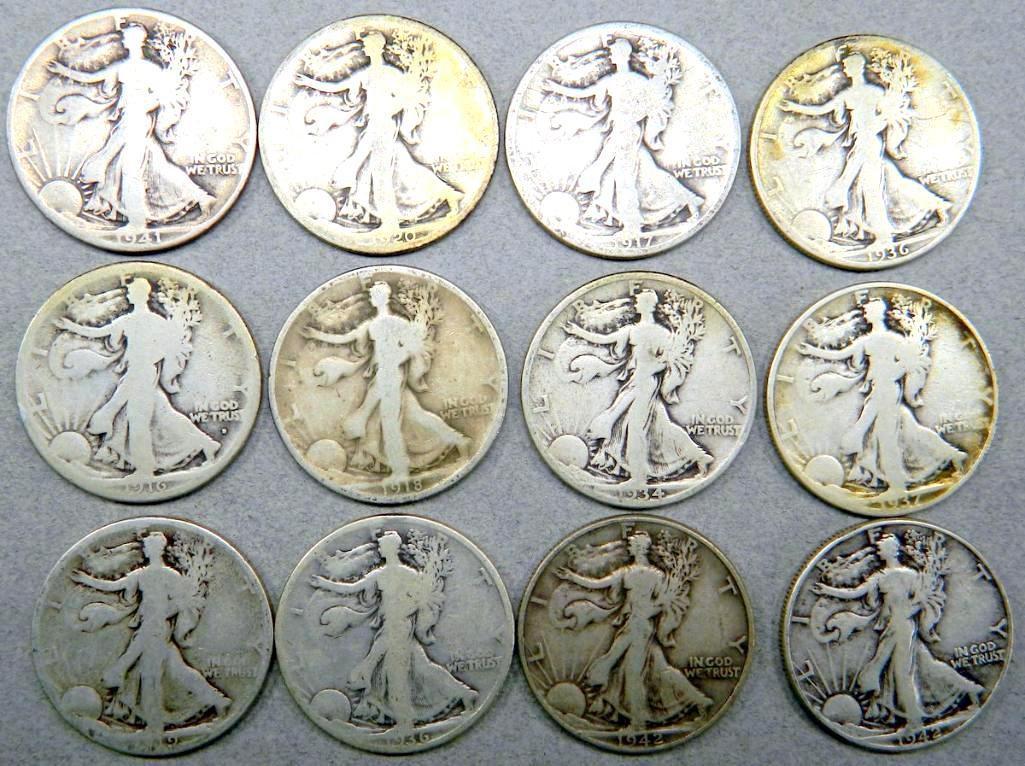 Dozen (12) U.S. Walking Liberty Half Dollar Coins