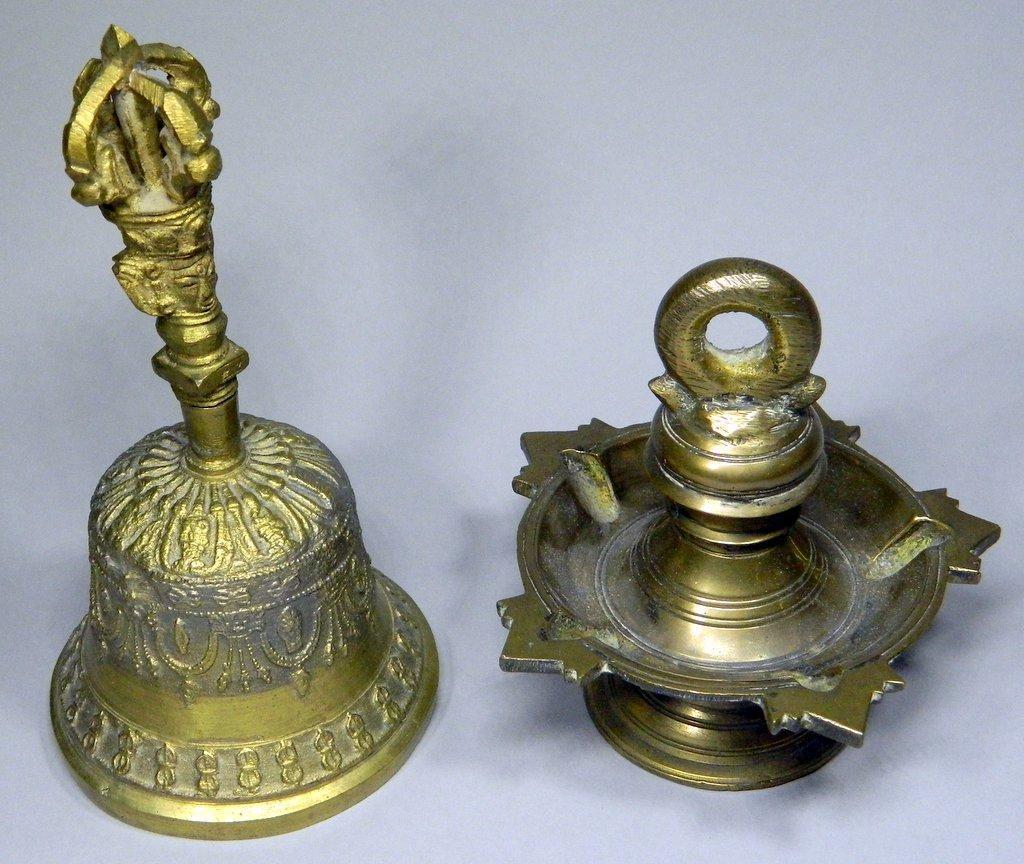 Two Asian Brass Decorative Pieces Including Buddhist Brass Bell