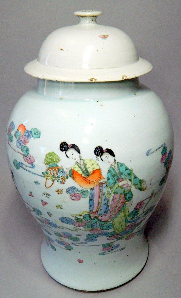 Chinese Famille Verte Porcelain Baluster Vase and Cover