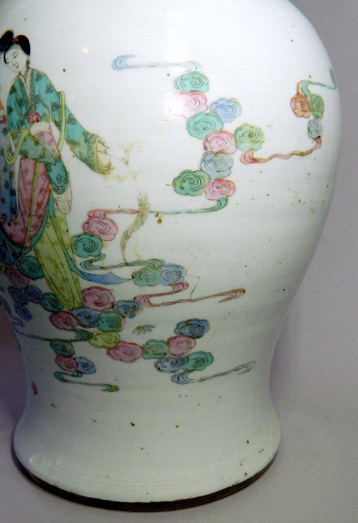 Chinese Famille Verte Porcelain Baluster Vase and Cover