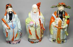 Three Chinese Fu Lu Shou Porcelain Figures