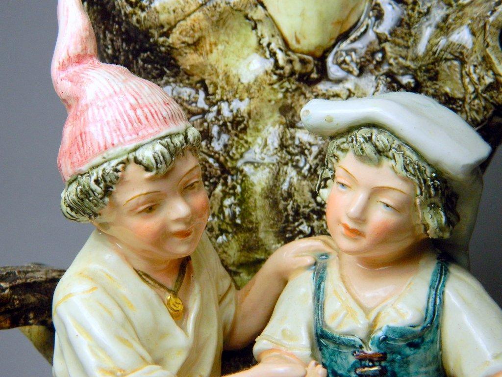 Royal Dux Bohemia Figure, Boy and Girl at Tree