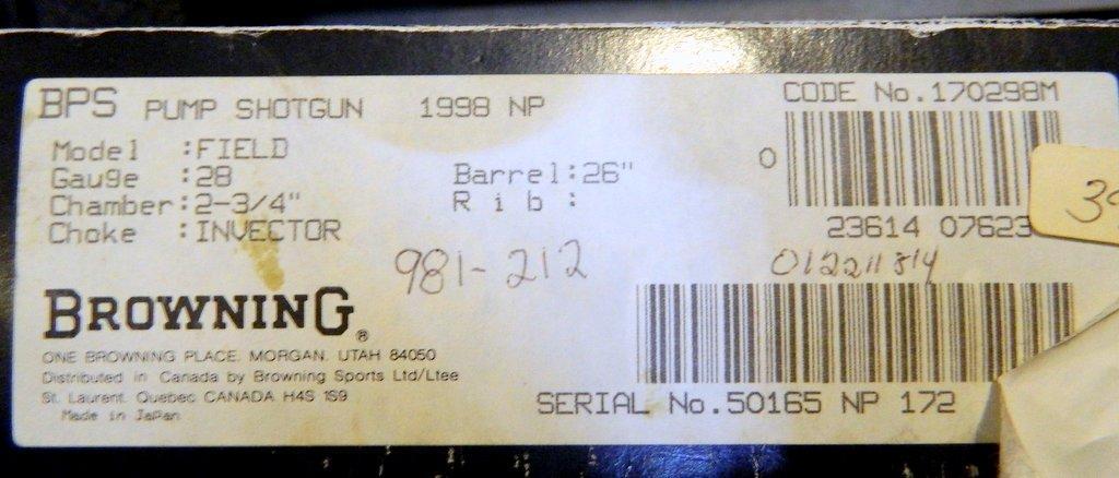 Browning BPS .28 Gauge Shotgun, NIB