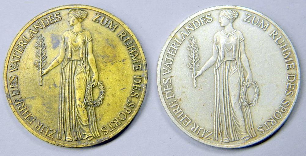 Two (2) Bronze 1936 Berlin Olympics Goddess Table Medals, German WWII