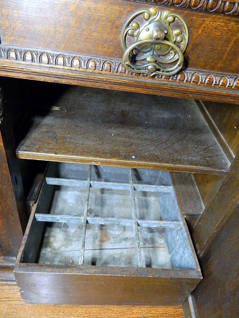 Antique Mirrored Oak Tiered Buffet Server or Bar Back