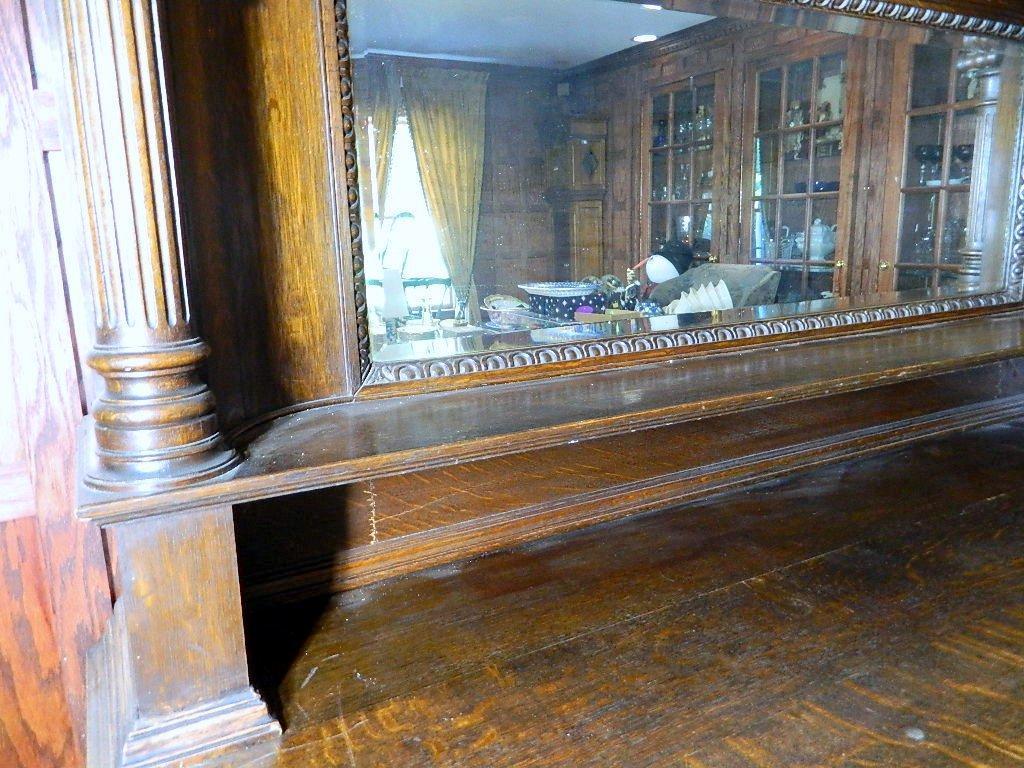 Antique Mirrored Oak Tiered Buffet Server or Bar Back