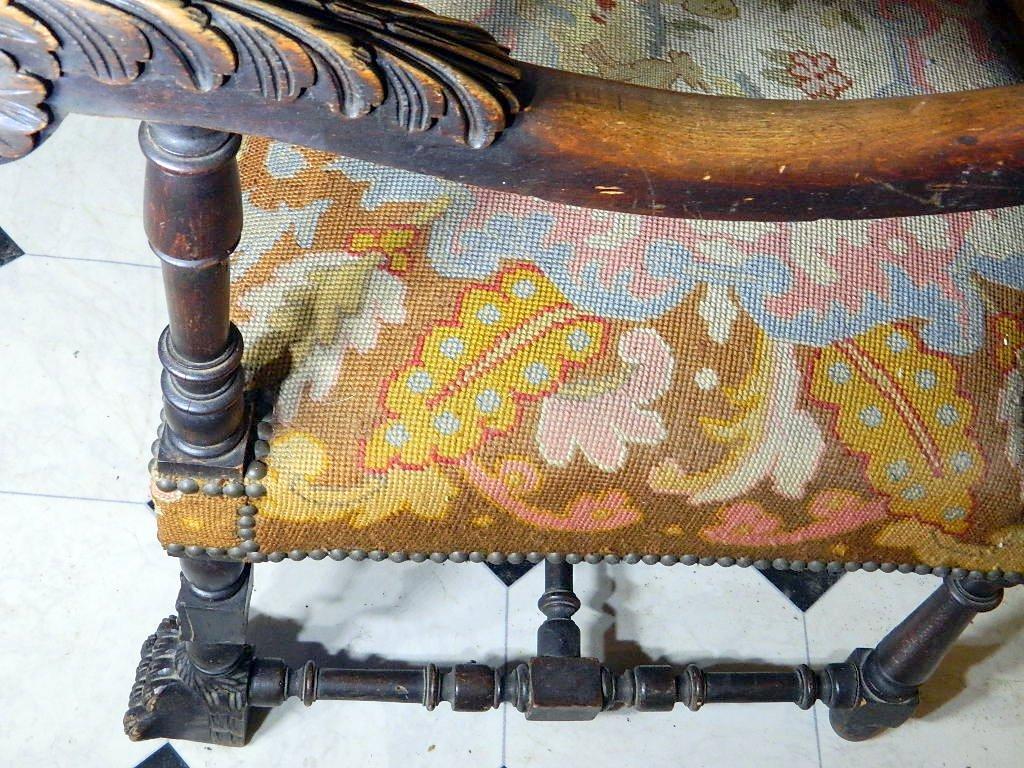 Victorian Needlepoint Scenes Armchair, Two Women, Dog and Lion