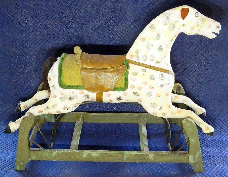 Child's Antique Rocking Horse on Wooden Frame