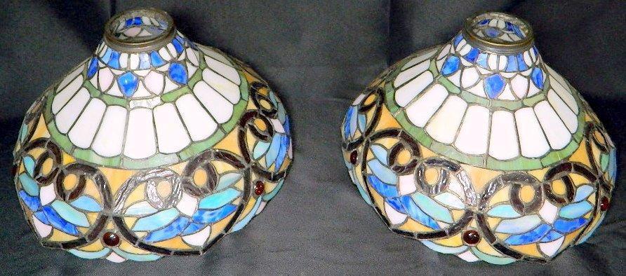 Pair of Stained/Slag Glass Tiffany-style Lamp Shades