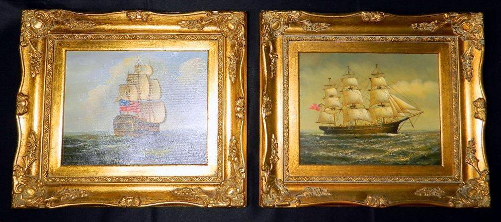 Pair Contemporary O/C Nautical Paintings Including One by F. Harvey