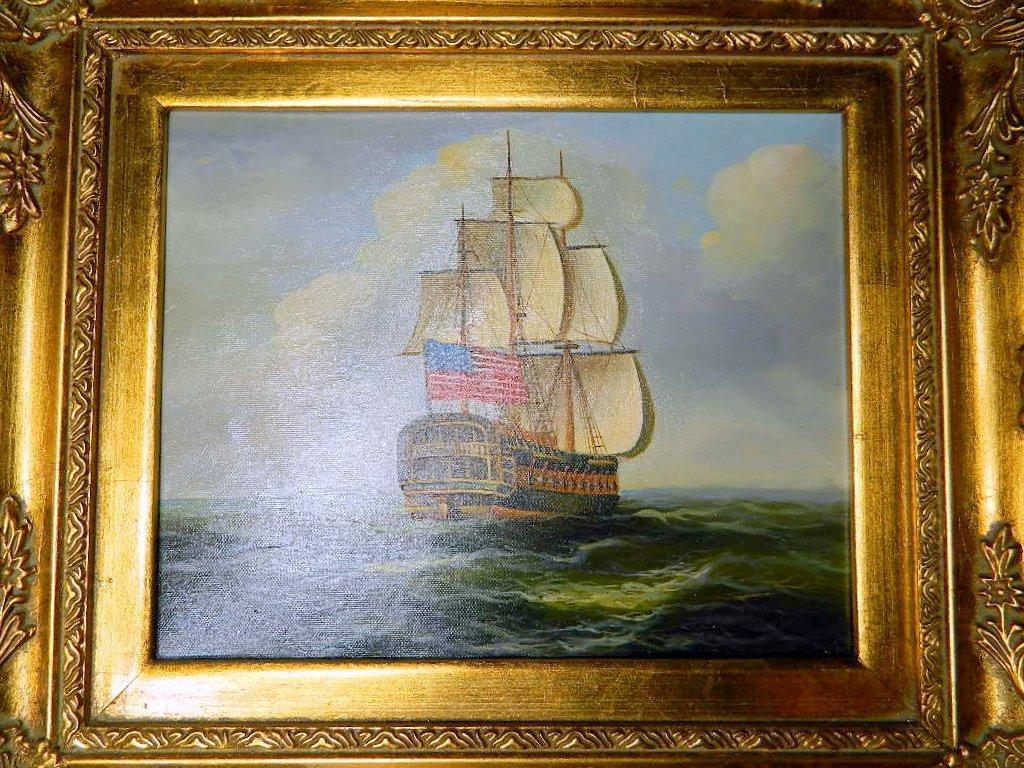 Pair Contemporary O/C Nautical Paintings Including One by F. Harvey