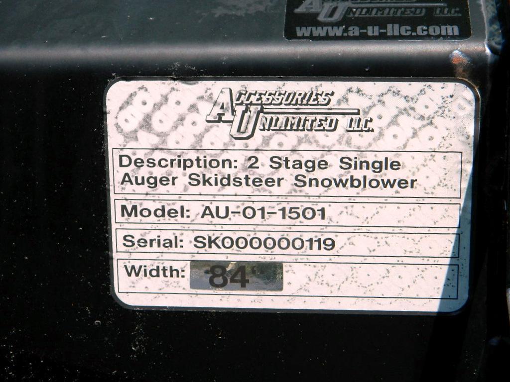 Skid Steer 84 inch Snowblower by Accessories Unlimited, Inc., Barely Used