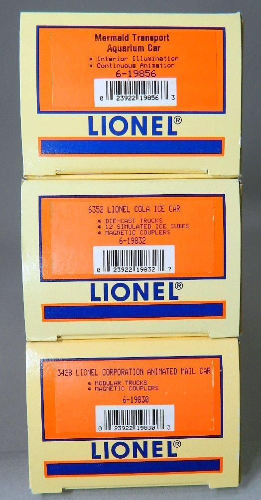 Lionel Cola Ice Car, Animated Mermaid Transport, and U.S. Mail Train Cars