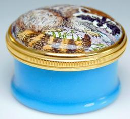 Halcyon Days Enamels Raccoon and Trout Lidded Round Trinket Box