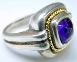 Tiffany & Co Sterling and 18k Yellow Gold w/ 2ct Cabochon Amethyst Sugarloaf Ladies Ring