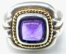 Tiffany & Co Sterling and 18k Yellow Gold w/ 2ct Cabochon Amethyst Sugarloaf Ladies Ring