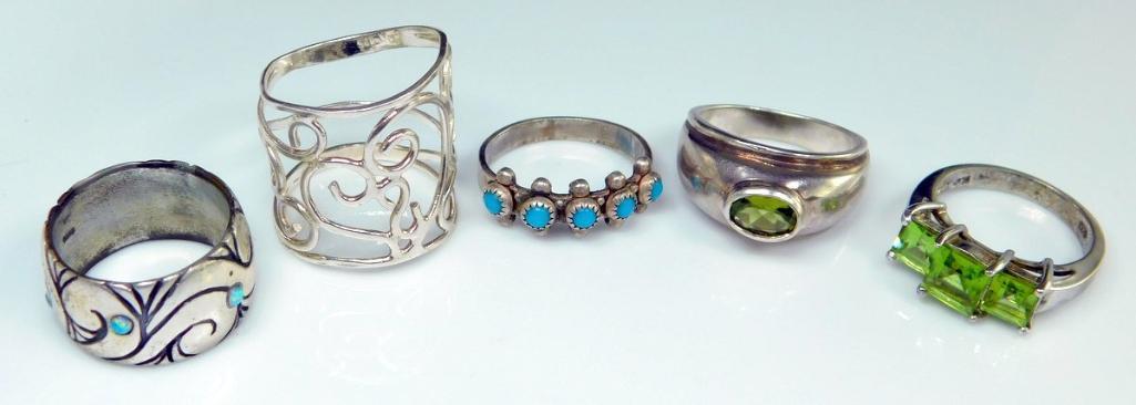 Grouping of Five Sterling Silver Ladies Rings