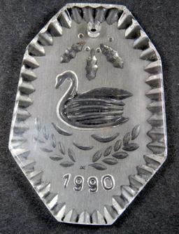 1990 Waterford Crystal 12 Days Of Christmas Boxed Ornament, Swans Swimming