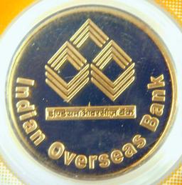 Indian Overseas Bank 8 Gram .999 Fine Gold Coin on Card